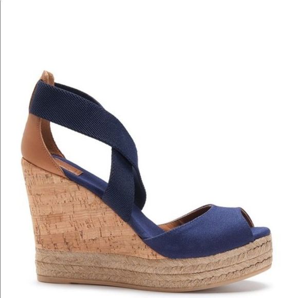 Tory Burch Wedges Navy Peep Toe Espadrille - Picture 9 of 9